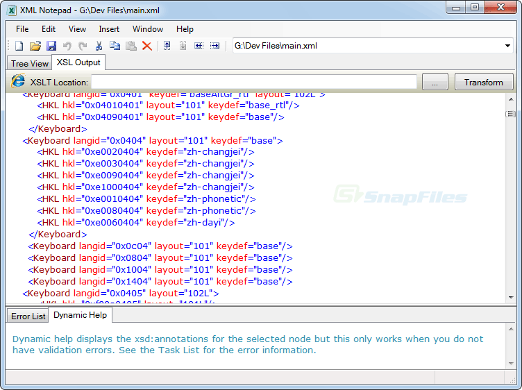 screenshot of Microsoft XML NotePad 2007