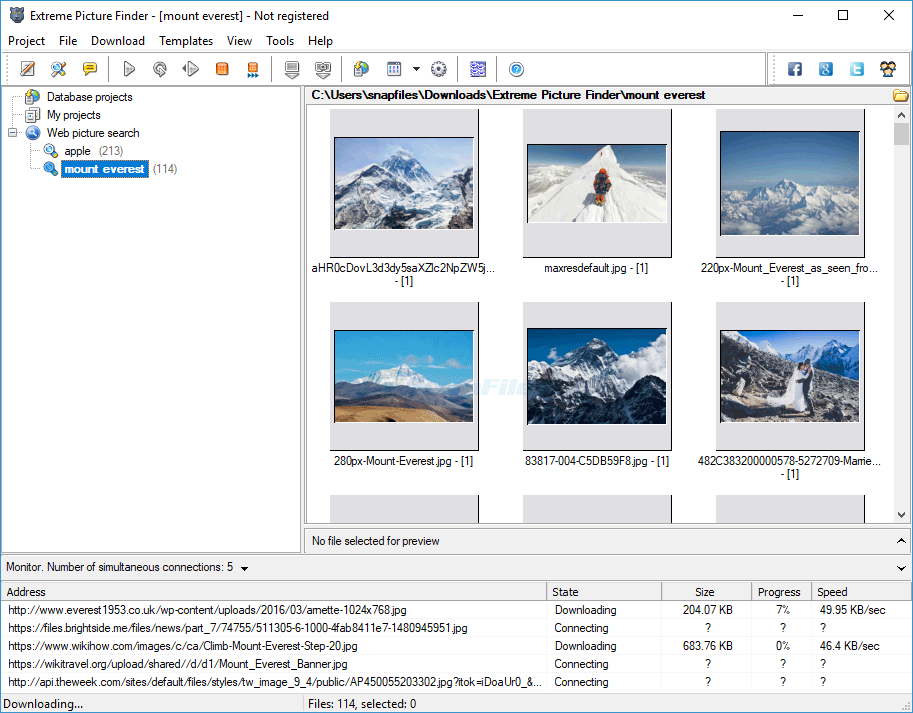 screen capture of Extreme Picture Finder