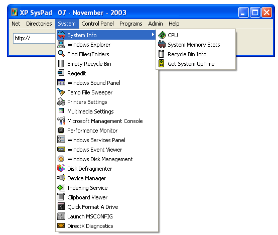 screen capture of XP Syspad
