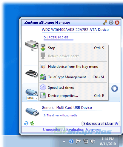 screen capture of Zentimo xStorage Manager