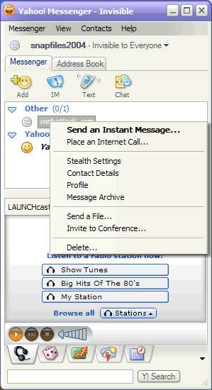 screen capture of Yahoo! Messenger