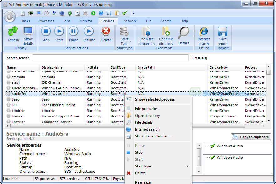 screenshot of Yet Another Process Monitor