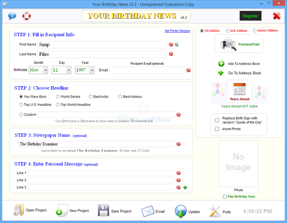 screen capture of Your Birthday News
