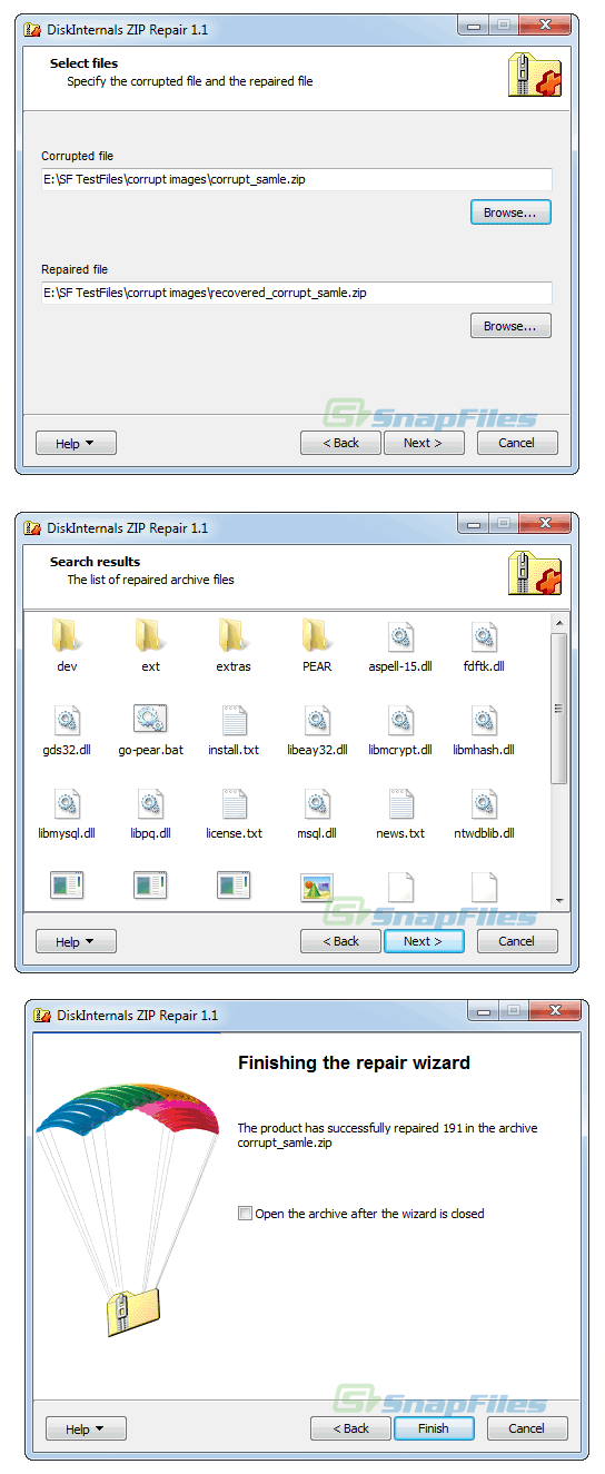 screenshot of DiskInternals ZIP Repair