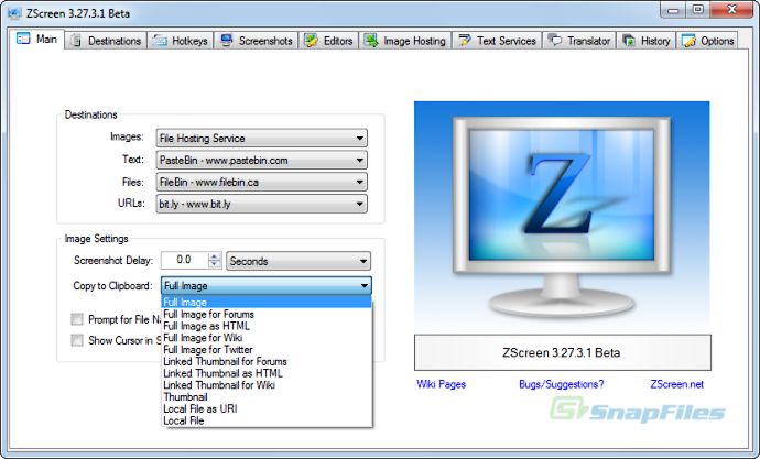 screen capture of ZScreen